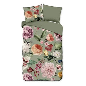 Zelené povlečení 140x220 cm z bavlněného saténu – jednolůžko, Fiori Descanso