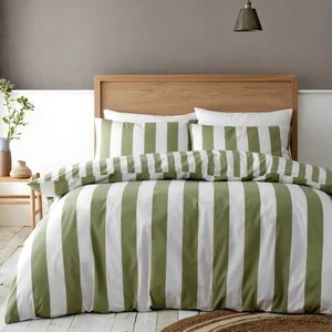Zeleno-krémové povlečení na dvoulůžko 230x220 cm Cove Stripe