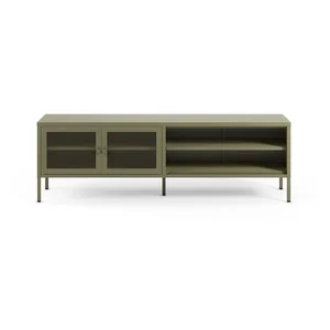 Zelený kovový TV stolek Fayna – 160 × 50 × 35 cm