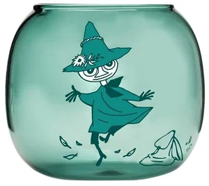 Zelený skleněný svícen Snufkin