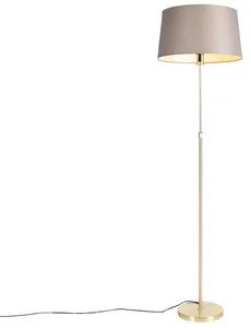 Zlatá mosazná stojací lampa s taupe stínítkem