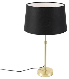 Zlatá mosazná stolní lampa s černým lněným stínítkem