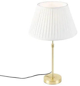 Zlatá mosazná stolní lampa s krémovým stínidlem