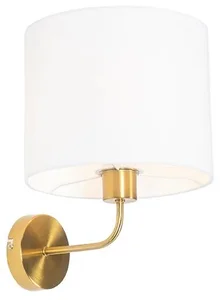Zlatá nástěnná lampa s bílým látkovým stínidlem
