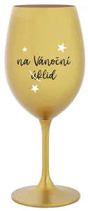 Zlatá sklenice na víno s vánočním motivem 350 ml