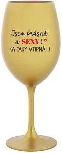 Zlatá sklenice na víno s vtipným motivem