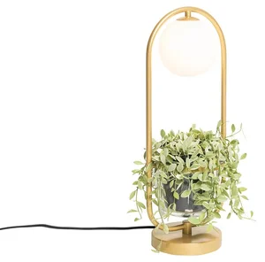 Zlatá stolní lampa Isabella s bílým sklem