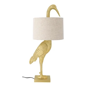 Zlatá stolní lampa s textilním stínidlem Heron