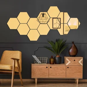 Zlaté hexagonální samolepky na zeď - 12 kusů