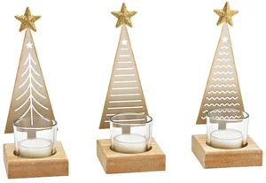 Zlatý vánoční kovový svícen ve tvaru stromku - elegantní dekorace 18 cm