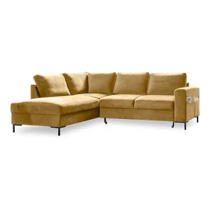 Žlutá sametová rozkládací rohová pohovka Lofty Lilly (levý roh)