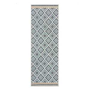Žluto-modrý venkovní i vnitřní koberec Zia Trellis 80x230 cm