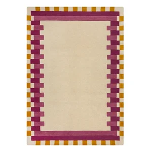 Žluto-růžový ručně tkaný vlněný koberec 200x290 cm Kai Wool Border