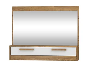 Zrcadlo Gatton s dvířky – dub burgundský/bílý lesk, 100×80×21 cm
