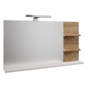 Zrcadlo s LED osvětlením CUBO CUB04, bílá a dub artisan