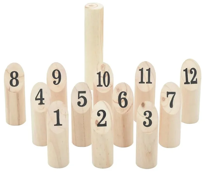 13dílná dřevěná hra Kubb s čísly a přenosným vakem