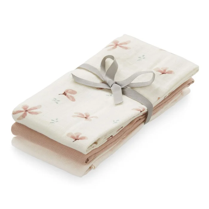 3× mušelínové pleny 70×70 cm Windflower Creme, Dusty Rose a Powder – Cam Cam Copenhagen