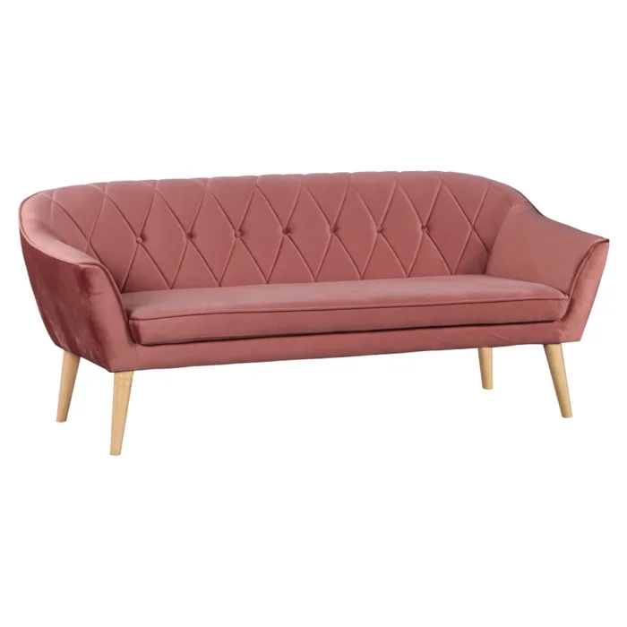 3-sed Chesterfield růžový s dřevěnými nožičkami