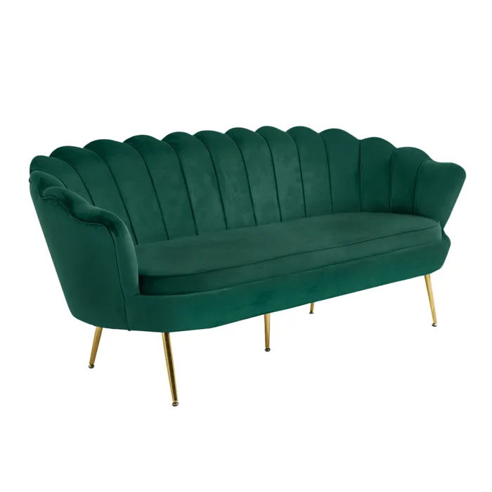 3-sed pohovka Velvet smaragdová, chrom zlatý – Art Deco, NOBLIN