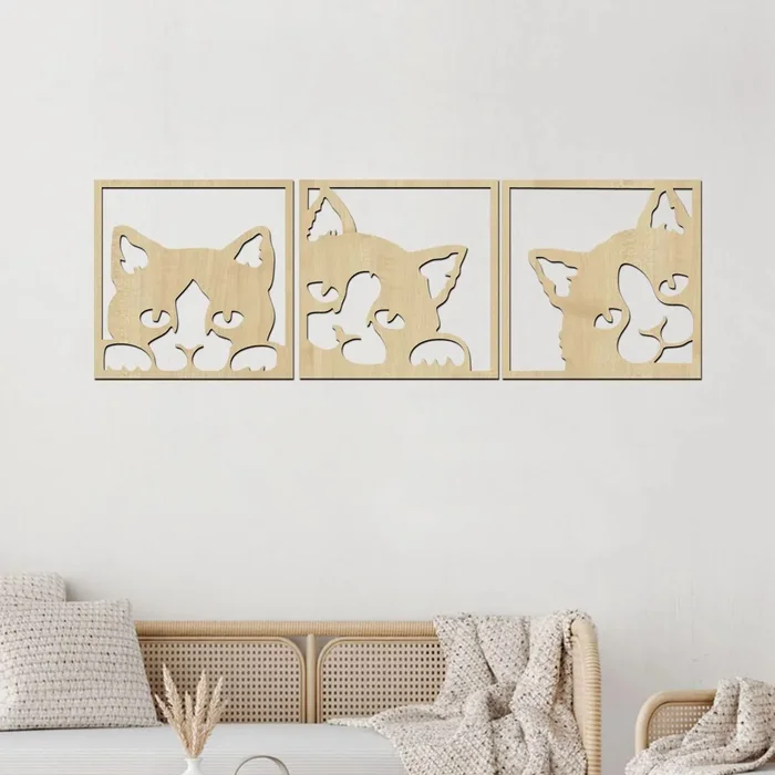 3D Dřevěný obraz koček Javor 60x20 cm