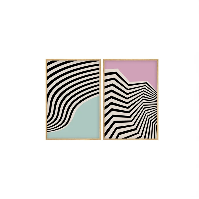 Abstraktní obraz v dřevěném rámu – sada 2×30×40 cm, 4 barvy