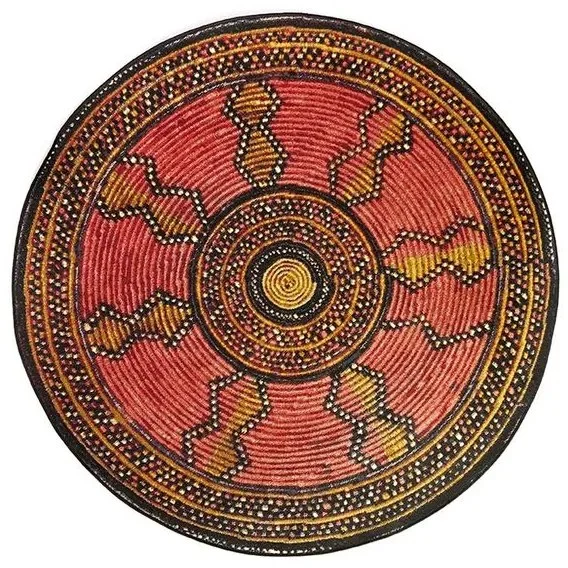 Africké motivy koberec ZOYA, kruhový, 120x120 cm, Červeno-multi
