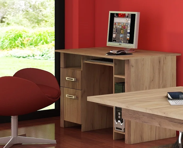 AKIVIDU Studentský PC stůl – matný craft zlatý/tobacco