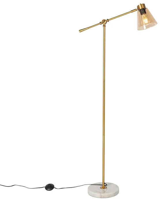 Art Deco bronzová stojací lampa Nina s jantarovým sklem a mramorem