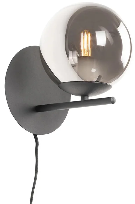 Art Deco Nástěnná Lampa s Kouřovým Sklem a Černým Rámem