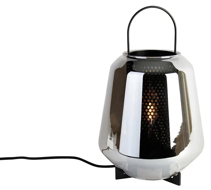 Art Deco Stolní Lampa Černá s Kouřovým Sklem