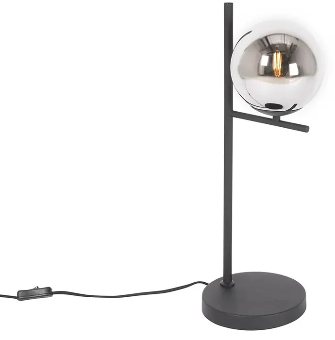 Art Deco Stolní lampa s kouřovým sklem a stmívačem