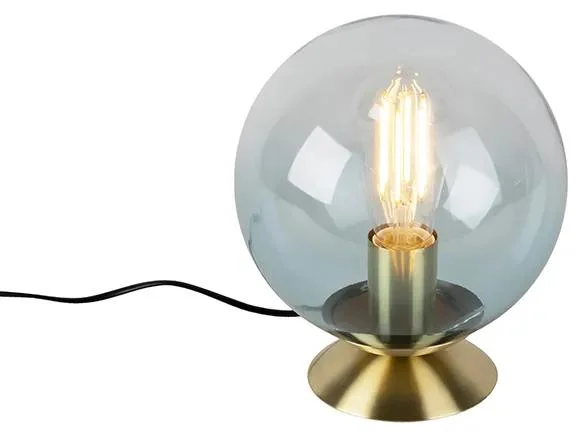 Art Deco stolní lampa s mosazným rámem a modrým sklem