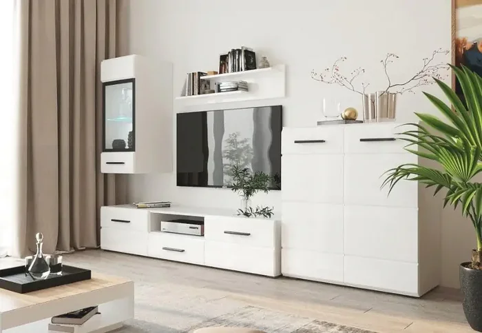 Astros Obývací sestava s LED, bílý lesk