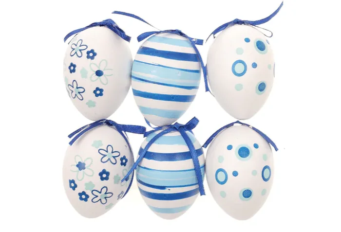 Autronic Velikonoční vajíčka 6 ks - modro-bílá s poutkem
