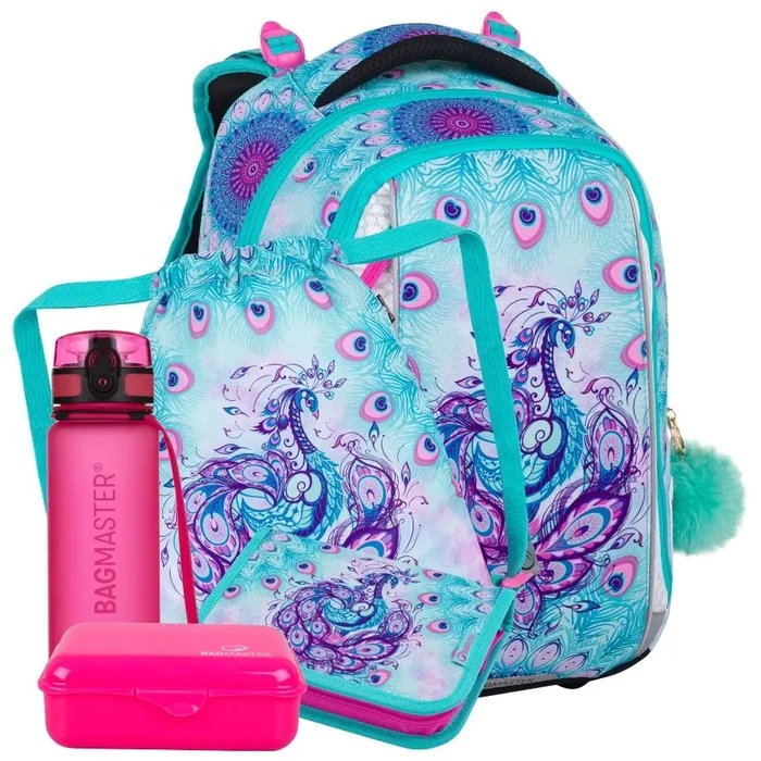 Bagmaster VEGA 24 B školní batoh pro prvňáčky s motivem páva
