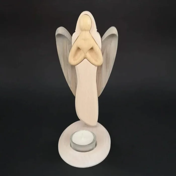 Barevný dřevěný andělský svícen srdce 25 cm