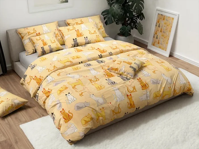Bavlněné povlečení Chroma Cats krémové
