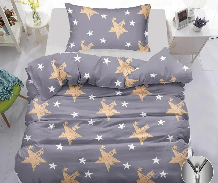 Bavlněné povlečení Golden Stars šedé 140x200/70x90 cm