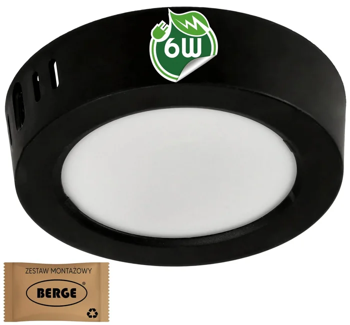 BERGE Černý LED Panel 6W Přisazený Neutrální Bílá
