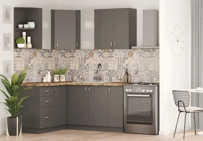 BERHIL rohová kuchyně antracit