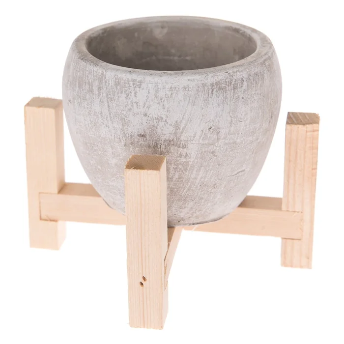 Betonový květináč v dřevěném stojanu 13 cm