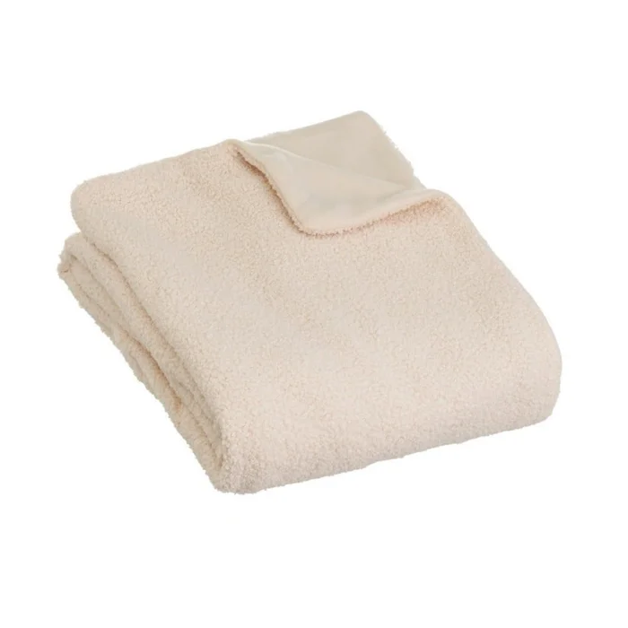 Béžová deka z bouclé s vrstvou Sherpa 160x130 cm
