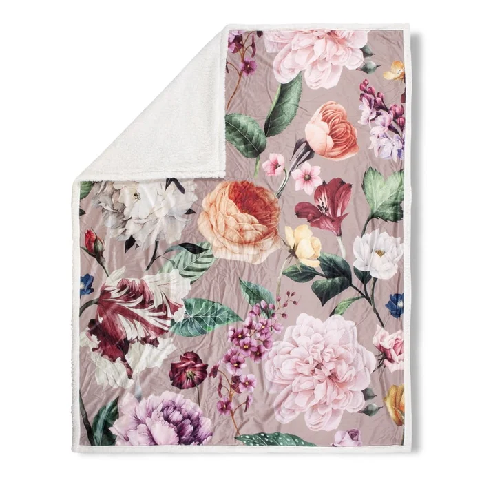 Béžová oboustranná deka Descanso Fiori 130x160 cm