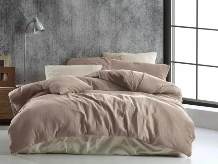 Béžové mušelínové povlečení 200x200/70x90 cm