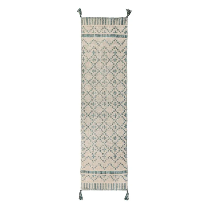 Béžovo-modrý bavlněný běhoun Flair Rugs Leela 60x200 cm