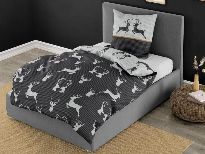 Bierbaum Flanelové povlečení Deer Grafit 135x200/80x80 cm