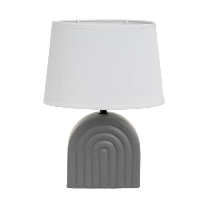 Bílá a šedá keramická stolní lampa s textilním stínidlem