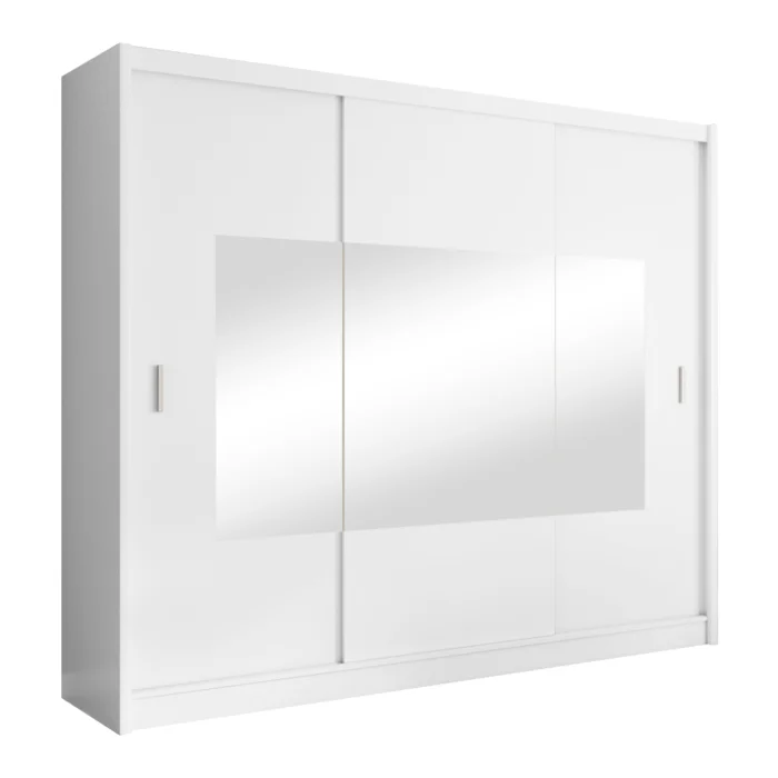 Bílá posuvná skříň s zrcadlem 250x215 cm