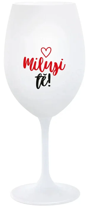Bílá sklenice na víno MILUJI TĚ! (SRDÍČKO) 350 ml