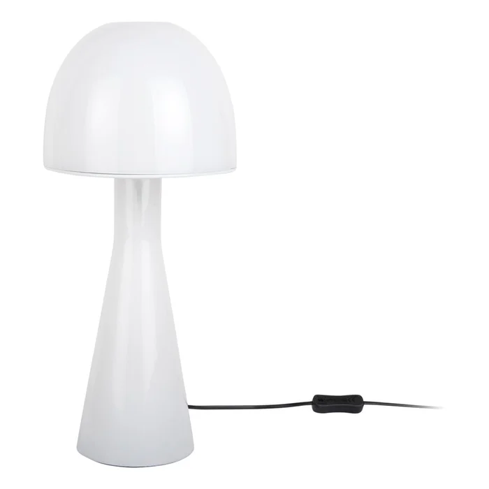 Bílá stolní lampa s skleněným stínidlem
